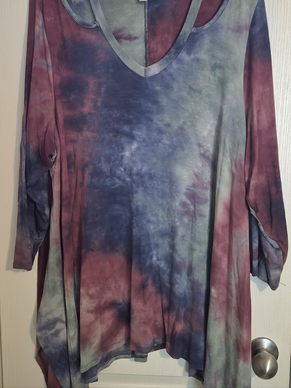Avenue Tie-Dye V-Neck Tunic Top - Blue, Purple & Green